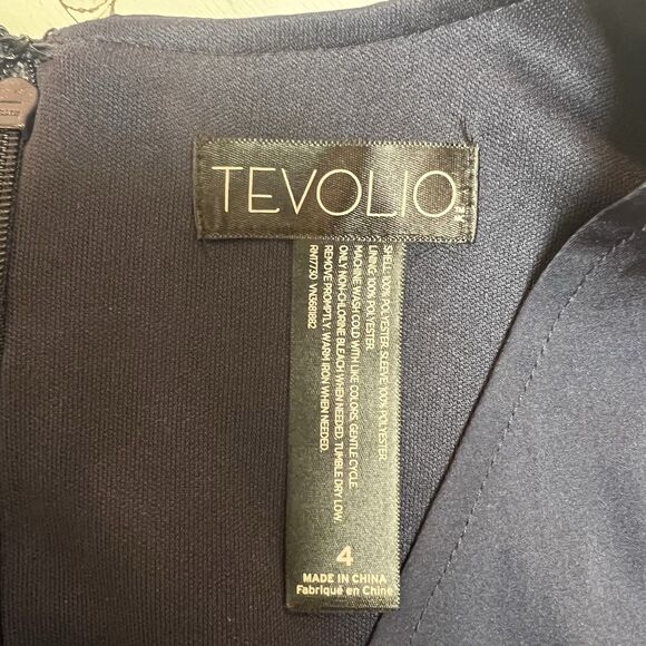 Tevolio Shift Dress Size 4 Navy Chiffon Long Sheer Sleeve - Picture 9 of 9